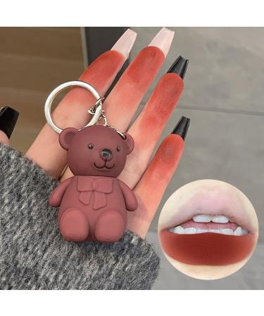 6 Color Cute Bear Matte Lip Mud Velvet Grey Pink Keychain Lipstick Waterproof|Long Lasting Lip Glaze Cosmetics Portable Lip Gloss Lip Stain Gloss Makeup Set for Women (02)