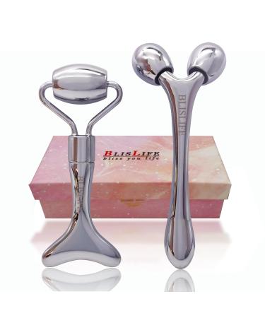 Facial Roller Massager Set Beauty & Skin Care Tool to Eliminate Face Puffiness Diminish Wrinkles Lift & Firm Skin Carryable Body Care Massager for Women (Zinc Alloy)