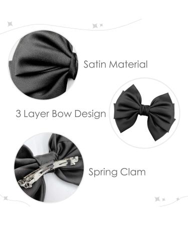 Bow Hair Clip Hair Bows for Women Big Bowknot Hairpin French Hair Clips with Ribbon Solid Color Hair Barrette Clips Soft Satin Silky Hair Bows for Women Girls(Black-1PC) - Buy Online on GoSupps.com