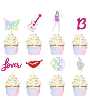 24Pcs Music Singer Cupcake Toppers Music Lover's Birthday Party Decorations Let's ParTAY Guitar Cupcake Toppers Popular Singer Cupcake Picks