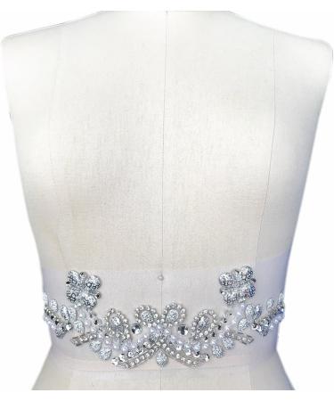 Handmade Silver V-Neck Sequin Rhinestone Crystal Trim Bridal Applique - DIY Wedding Dress Sewing Patch - Buy Online on GoSupps.com