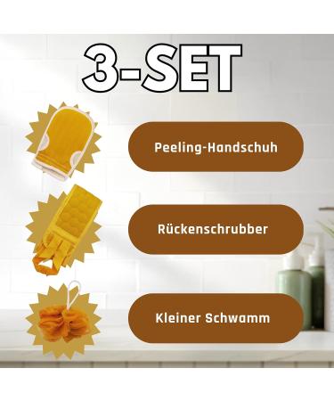 3-Piece Shower Sponge Set | Bath Sponge Set with Back Scrubber and Exfoliating Glove Sponge for the Body with Exfoliating Function - Buy Online on GoSupps.com