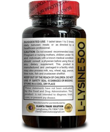 L-LYSINE 500 AMINO ACID - Provides Balance to a High Intake of Arginine Muscle recovery Gluten-Free Non-GMO Amino Acid Supplement to Support Synthesis of Collagen - 1 Bottle 100 Counts - Buy Online on GoSupps.com