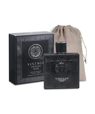 Men's Cologne Vintage Heroes Noir Eau De Toilette Body Spray Fragrance For Men- Daywear Casual Daily Perfume Set with Suede Pouch- 3.4 Fl Oz Bottle