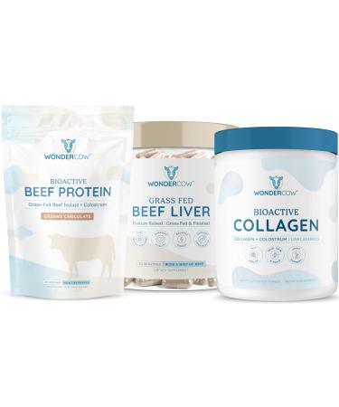 WONDERCOW Collagen Peptides + Grass-Fed Beef Liver Capsules + Beef Protein Isolate with Bovine Colostrum Non-GMO Wellness Bundle 3-in-1 Daily Support