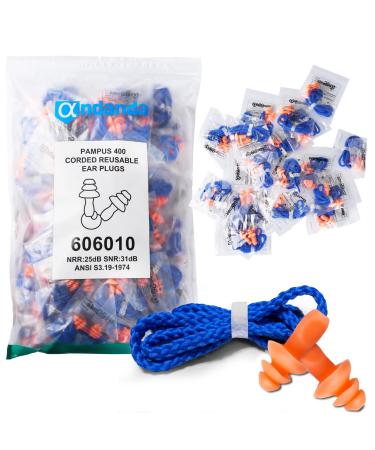 ANDANDA 100 Pairs Silicone Ear Plugs Corded Noise Cancelling Ear Plugs for Shooting Reusable Ear Plugs for Noise Reduction 25dB NRR