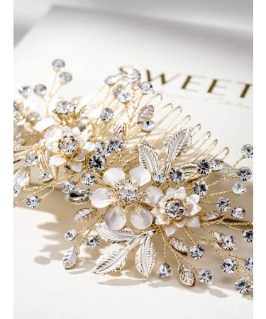 SWEETV Rhinestone Wedding Hair Comb - Handmade Bridal Hair Clip for Women in Gold - Buy Online on GoSupps.com