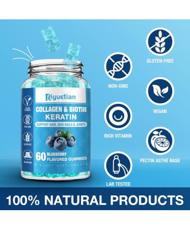 Riyuetian - Biotin Gummies 15000mcg with Collagen for Adults Women & Men - Hair Skin & Nails Gummies with Biotin - Collagen for Woman - Vegan Non-GMO Hair Vitamins - 120 Count 2 Pack - Buy Online on GoSupps.com