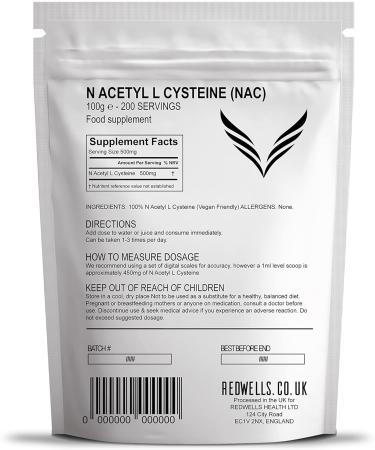 NAC Powder REDWELLS - Pure N Acetyl L Cysteine Antioxidant - 100g Pack - Buy Online on GoSupps.com