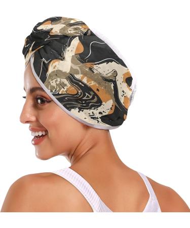 Khaki Black Abstract Graffiti Hair Towel 2 Pack | Super Absorbent Quick Dry Hair Turbans for Women & Girls - Buy Online on GoSupps.com