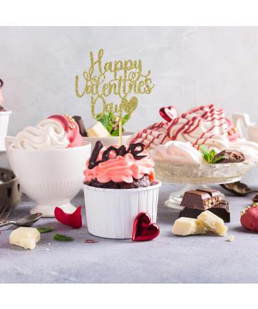 24 Pack Happy Valentine's Day Cupcake Toppers with Heart Glitter Sweet Love Theme Valentine's Day Cupcake Food Picks Wedding Birthday Party Cake Decorations Supplies Gold - Buy Online on GoSupps.com