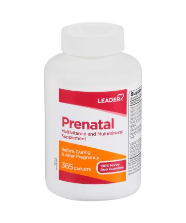 Leader Prenatal Multivitamin with 800Mcg Folic Acid & Essential Nutrients for Healthy Pregnancy & Fetal Development Dha High Potency Vitamin for Expecting Moms Daily Support 365 Caplets 1 Count (Pack of 365) PreNatal