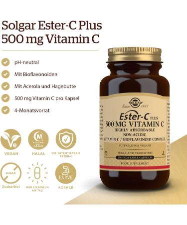Solgar Ester-C Plus Vitamin C 500mg - 250 Vegetable Capsules for Immune Support - Buy Online on GoSupps.com