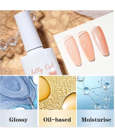 Gel Nail Polish Set Jelly Gel Nail Polish Soak Off UV/LED Translucent Jelly Pink & Light Nude Nail Polish Kit Sheer Nail Gel Gift for Women Nail Art Gel Polish for French Manicure DIY at Home - Buy Online on GoSupps.com