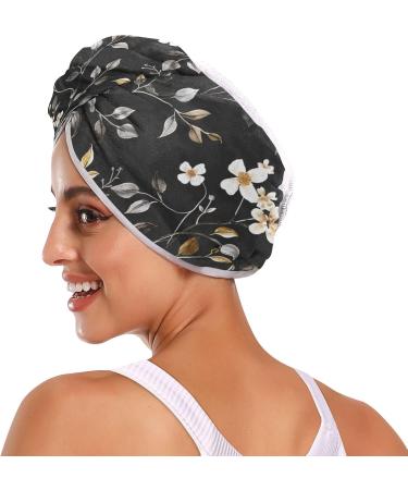 Super Absorbent Wildflower Black Hair Towel - 2 Pack Quick Dry Turbans for Women & Girls - Buy Online on GoSupps.com