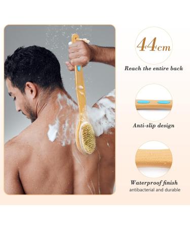 Hience Long Handle Bath Shower Brush | Exfoliator with Soft and Stiff Bristles | Cellulite Removal and Lymphatic Drainage | Double-Sided Brush Head - Buy Online on GoSupps.com