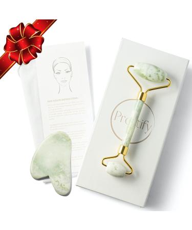 Prettify Premium Jade Face Roller and Gua Sha Set   Authentic Jade Face Roller Massager and Jade Gua Sha Massage Tool Set