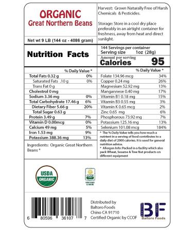 Organic Great Northern Beans  Raw  non GMO  Vegan  Bulk (10LB) Organic Great Northern Bean 10 Pound - Buy Online on GoSupps.com
