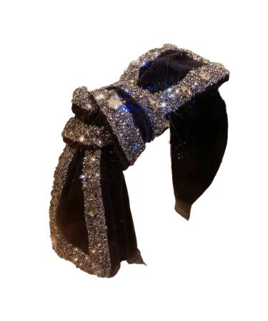 Faylay Fashion Gothic Glitter Rhinestone Artificial Crystal Black Velvet Bowknot Hairbands Ribbon HairHoop Hair Clips Claw Hair Tie Hair Accessories (Headband-A1)