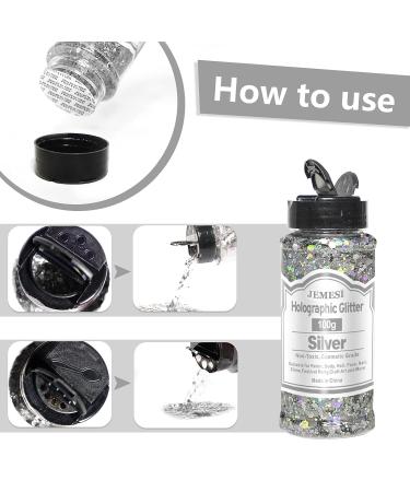 Buy HOLOGRAPHIC Chunky Glitter 100g - Silver Craft Glitter for Resin Face Nail Body Slime & Festival Art - International Shipping Available - Buy Online on GoSupps.com