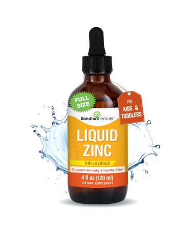 Liquid Zinc Drops for Kids Toddlers Babies & Adults | Unflavored 4 Fl Oz Large Pack | Ionic Zink Sulphate Supplements | for Immune Support & Skin Care | Easy to Take Water Soluble
