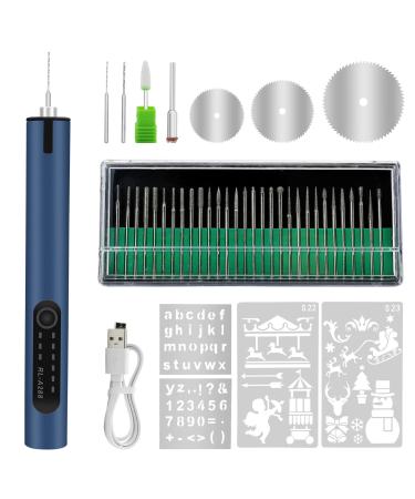 Engraving Pen with LED Light USB Rechargeable Engraver Pen with 35bits Mini Electric Engraving Machines Etching Pen Cordless Handheld Etcher Engraver Tool for DIY Jewelry Metal Wood Stone Glass (Blue)