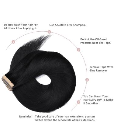 Hotlulana 18 Deep Black Tape Extensions - 100% Real Hair 20PCs Invisible Remy Skin Weft 40g - Premium Quality Hair Extensions - Buy Online on GoSupps.com