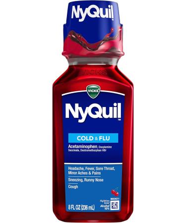 Vicks NyQuil Cough Nighttime Relief Cherry Flavor - 8 Fl Oz | Soothes Sore Throat, Runny Nose, and Cough - Buy Online on GoSupps.com