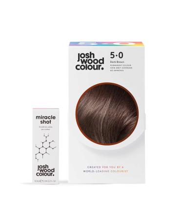 Josh Wood Colour Miracle Kit 5.0 62% LESS BREAKAGE 2.7 TIMES STRONGER HAIR 38% LESS COLOUR FADE Covers 100% of grey Ammonia free - 5.0 Dark Brown Miracle Shot