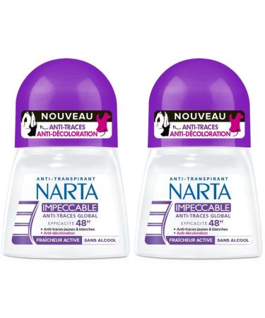 NARTA Women's Roll-on Deodorant Antiperspirant Anti-Stain and Anti-Discoloration 48h 50.0 ml - Pack of 2