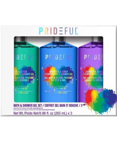 Prideful 3pc Scented Bath & Shower Gel Set (265ml) X 3 (Sage & Citrus  Green Tea & Honey  Lavender & Sandalwood)