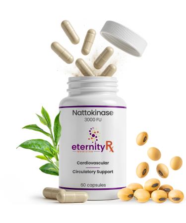 Nattokinase 3000 FU + Serratiopeptidase + Rutin Cardiovascular & Circulatory Support Natto NSP-2 Non-GMO Soy 60 Capsules Healthy Blood Flow & Arterial Function by Eternity Medicine