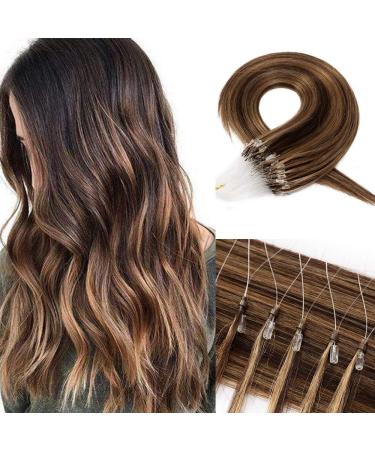 Real hair extensions microring extensions real hair 0.5g/strand 100 strands/pack soft hair extension smooth hair part 7a human hair 50g 40cm-4p27 # medium brown & dark blonde 40 cm (100 pack) # 4P27 medium brown & dark blonde