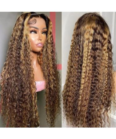Honey Blonde Highlight Ombre Deep Curly Lace Front Wig for Black Women - Glueless & Pre Plucked - Buy Online on GoSupps.com
