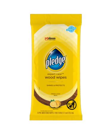 Pledge Multi-Surface Furniture Polish Wipes, Works on Wood, Granite, and Leather, Cleans and Protects, Lemon (24 Total Wipes), Packaging may vary