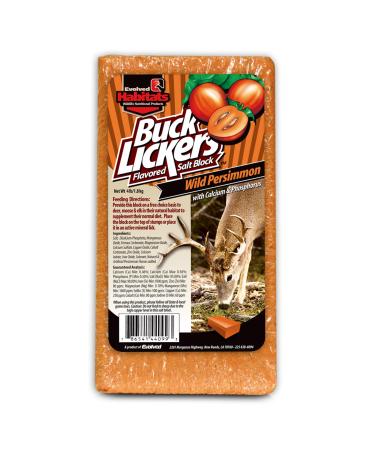 Evolved Habitats Buck Lickers Wild Persimmon Flavored Salt Block 4 Lbs Mineral Deer Attractant - Ready & Easy to Use Time-Release All Year-Round Food Supplement for Deer, Elk & Moose