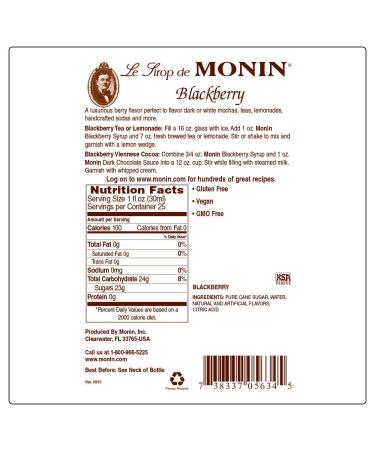 Monin Blackberry Syrup 1 Liter - Delicious Berry Flavored Cocktail Syrup for Iced Tea, Lemonade, and Cocktails - Gluten-Free Simple Syrup with Authentic Flavor - Clean Label - 33.8 Fl Oz - Buy Online on GoSupps.com