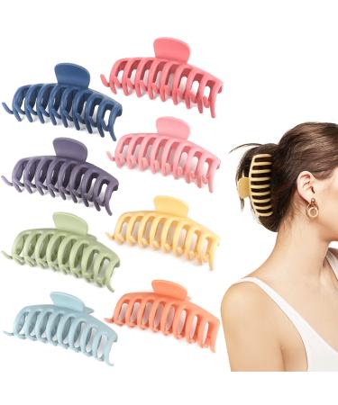 Beauty.H.C 4.3 Inch Large Hair Claw Clips for Thin Thick Curly Hair Big Matte Hairclips Banana Strong Hold Jaw Clip Fashion Hair Accessories for Women and Girls (Nonslip  8PCS) A-Colorful Claw