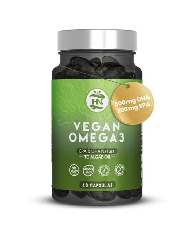 Omega 3 Vegan (40 Capsules, 20 Days) Omega 3 Seaweed Oil Balanced with DHA and EPA, Omega 3 Seaweed with Vitamin E, Great for Brain and Heart, Vegan-Vegetarian Supplement.