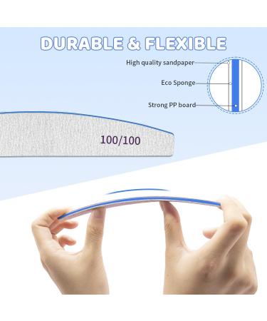 12 PCS Double Sided 100/100 Grit Nail Files for Acrylic and Natural Nails - Washable & Reusable - Blue Emery Board for False Nails - Buy Online on GoSupps.com