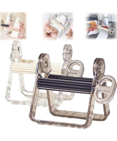 2pcs 2024 Toothpaste Squeezer Roller Toothpaste Tube Squeezer Dispenser with Rotatable Handle Toothpaste Seat Holder Creams Dispenser Unique Bathroom Accessories for Family (Black+White)