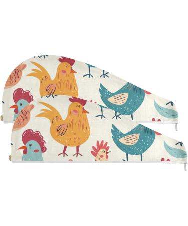 Colorful Cute Chicken Hair Towels 2 Pack - Super Absorbent Quick Dry Hair Turbans for Women & Girls - Buy Online on GoSupps.com