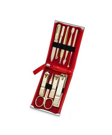 World No. 1 Three Seven 777 Travel Manicure Pedicure Grooming Kit Set - Nail Clipper (Total 9 Pcs Model: TS-970RG).. Since 1975. Made in Korea (Red Case & Gold)