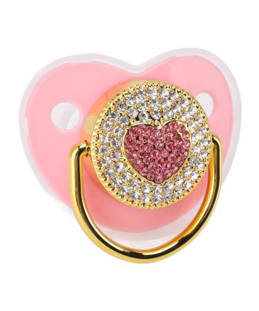 Personalized bling pacifier shiny baby pacifier in heart shape shiny rhinestone pacifier soft light baby pacifier nipple for baby show newborn gifts (pink)