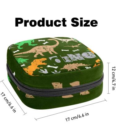 Dino Dinosaur Grunge Pattern Sanitary Napkin Storage Bag | Portable Menstrual Cup Pouch for Teen Girls & Women - Zippered Design - Buy Online on GoSupps.com
