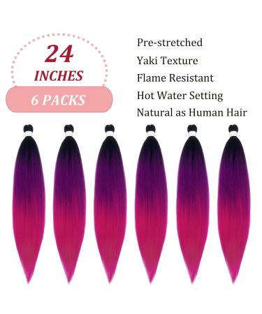 Prestretched Ombre Braiding Hair Extensions for Braids - 24 Inch 6 Packs - Black Pink Purple Ombre - Buy Online on GoSupps.com