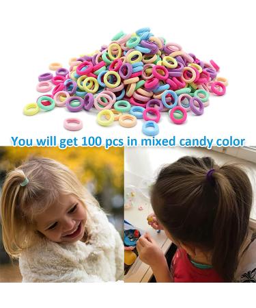 100Pcs Baby Elastics Hair Ties - Candy Color Seamless Girls Hairbands - Multi-Colored Hair Bobbles for Girls - 3cm Ponytail Holder Hair Accessories - Buy Online on GoSupps.com