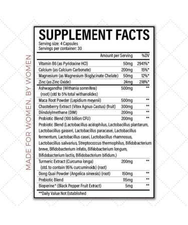 Women's Hormonal Balance Capsules with Probiotics & Prebiotics | Natural Relief for PMS & Menopause | 100 Billion CFU w/ Ashwagandha, Maca & Turmeric - Buy Online on GoSupps.com