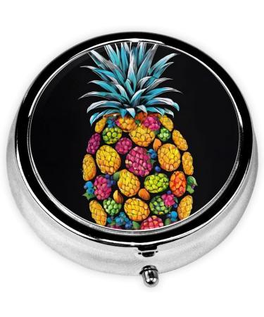 Colorful Pineapple Printed Mini Round Pill Box - 3 Compartment Travel Pill Organizer | Portable Medicine Case for Home & Office - Buy Online on GoSupps.com