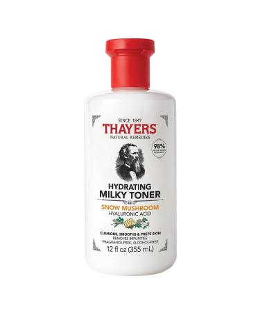 Thayers Milky Hydrating Face Toner with Snow Mushroom, Hyaluronic Acid and Elderflower, Dermatologist Recommended Gentle Alcohol Free Facial Skincare for Dry and Sensitive Skin, Paraben Free, 12 FL oz Milky Toner